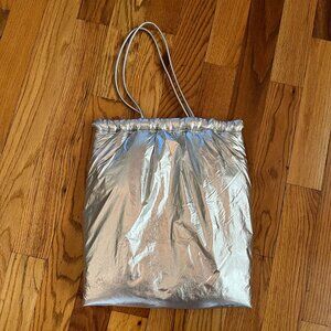 Zara Puffy Silver Metallic Tote Bag - NWOT